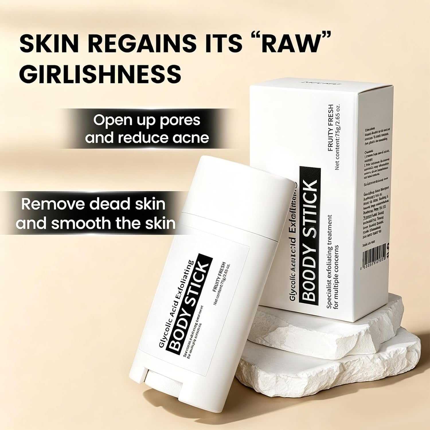 Glycolic Acid Exfoliating Body Stick, Glycolic Acid Stick for Gentle Exfoliation, Smooths Rough Texture, Boosts Radiant Glow, Body Care Balm for Underarms Legs & Full Body, 2.65 Oz