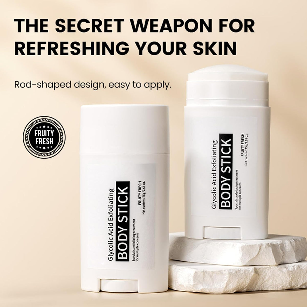 Glycolic Acid Exfoliating Body Stick, Glycolic Acid Stick for Gentle Exfoliation, Smooths Rough Texture, Boosts Radiant Glow, Body Care Balm for Underarms Legs & Full Body, 2.65 Oz